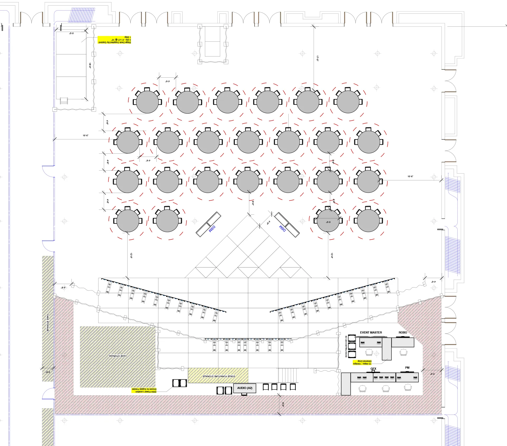Technical stage and AV production floor plan for Acquia general session, designed by Encompass
